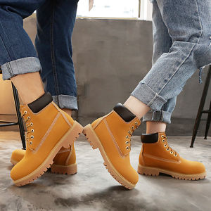 Giày bốt Martin phong cách Hàn Quốc thời trang dành cho nam và nữ Giày cao gót màu vàng có đinh tán Nền tảng chống thấm nước Đế cao su Lớp lót bông cho mùa xuân mùa thu