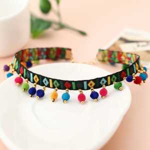 Bohemia Style Fur Ball Clavicle Chain Ethnic Characteristics Embroider White Black Necklace Exotic Necklace