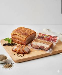 หมูกรอบสูตรพริกไทยดำ พร้อมทอด ขนาดน้ำหนัก 220 กรัม  รสชาติเผ็ดร้อน  อร่อย ต้องลอง (โปรราคาพิเศษ Early Bird )