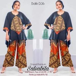 PURBOKUSUMO BATIK ONE SET WAKA ABSTRAK RAYON PREMIUM SALSABILA | SETELAN CELANA PANJANG LENGAN TANGGUNG 3/4 MODEL ATASAN KELELAWAR PREMIUM