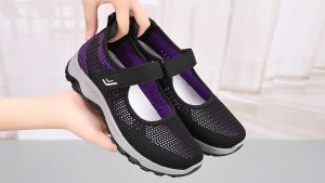 Hot Seller Slip On Comfortable Mesh Rubber Shoes For Women On Sale Fly Woven Leisure Walking Shoes Low Cut Velcro Shoes