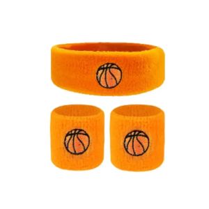Bộ Băng Đô Và Băng Đeo Tay Thể Thao Cho Trẻ Em Thiết Kế Thêu Bóng Rổ Bóng Chuyền Chất Liệu Cotton Polyester Co Giãn Thấm Hút Mồ Hôi Dành Cho Bé Trai Và Bé Gái