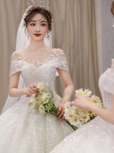 Off-shoulder Lace Wedding Dress Big Size Beaded Tutu