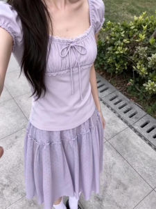 Karrar betsey | Summer Short Girls Long Dress Set Purple