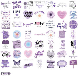 50/100PCS Purple Positive Inspiration Stickers Transparent PET Waterproof Phone Luggage Water Cup Decoration Stationery Stickers