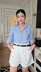 กางเกงขาสั้นเอวสูง ทรงบาร์บี้ ผ้าเปเป้ Classic Short Pants | Amalyn Collections