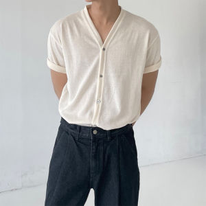 DAVID&ME | V-neck Knit Cardigan T-Shirt Casual Comfortable Short Sleeve for Summer