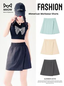 miiow | Cat Woman High Waist A-Line Work Skirt Pants Women Summer New Ice Silk Cool Feeling Light Thin Breathable Anti-Light Skirt