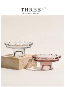 THREE LIFE | Japanese Style Ruffled High Foot Glass Plate for Cakes Desserts Fruits