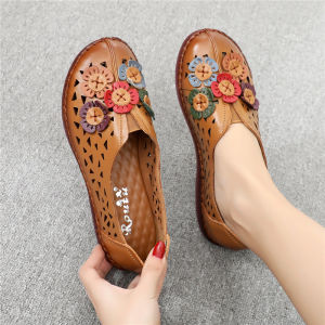 SHIPAILUO | รองเท้าแตะหนังสวมใส่สบายสำหรับผู้สูงอายุ รองเท้าแตะผู้หญิง ระบายอากาศได้ดี กันลื่น รองเท้าแตะแบบสวมสบายสำหรับฤดูร้อน