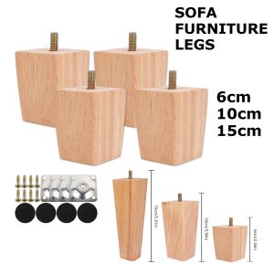4Pcs Square Furniture Legs 6/10/15cm Solid Wood Furniture Feets Bed Sofa Table Legs Chair Replacement Feet For Couch Cabinet