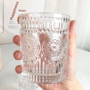 Nordic Style Sunflower Embossed Glass Cup Womens High Aesthetic Value Beverage Cup Vintage Design Home Use Popular Online
