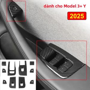 Tem Dán Trang Trí Nút Điều Khiển Cửa Kính Điện Tesla Model 3 Y Juniper Highland Chất Liệu Sợi Carbon Đen ABS Bảo Vệ Tay Nắm Cửa Và Bảng Điều Khiển Nâng Kính.