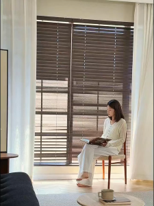 Waterproof Wood Grain PVC Blinds  Fire Retardant  Mildew Resistant  Light Blocking  for Bathroom Kitchen  Bedroom Office Sun Shade