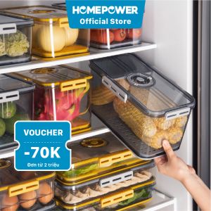 Hộp Nhựa Đựng Thực Phẩm Hộp Bảo Quản Thực Phẩm Tủ Lạnh Homepower Trong Suốt Có Khay Lót Đáy Giúp Ráo Nước Vòng Ghi Chú Thời Gian Bảo Quản Tiện Lợi