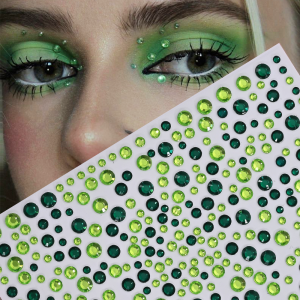 1Pcs 3D Emerald Green Face Jewels Tattoo Stickers Round Rhinestones Temporary Tattoos for Party Makeup DIY Body Diamond Decals &