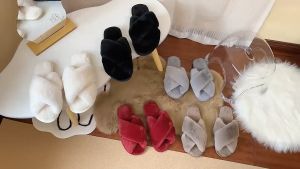 New Rabbit Fur Plush Slippers Fashion Cross Indoor Cotton Slippers For Women