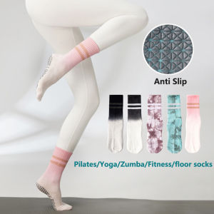 Tie-Dye Fashion stripes Womens Pilates yoga socks anti-slip cotton Sports socks Zumba  Indoor sports Aerobic exercises Tube socks fitness Jumping Jacks  Rope-skipping Socks Floor socks