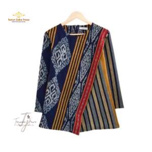 Baju Tenun Wanita Dewasa Blouse Silang Etnik Terbaru Blus Kerja Atasan Formal Modis Terbaru