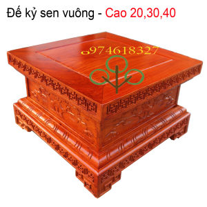 Đế vuông chân loa kỷ chiện gỗ hương cao 20cm
