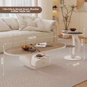 YIZUO | Modern Minimalist Elliptical Creamy Tinted Coffee Table