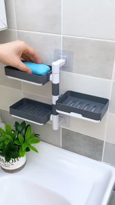 LAIMA 2/3/4 Layers Rotating Drain Soap Holder Wall Hanging Self-Adhesive Soap Box Holder Soap Dish Rack for Bathroom and Kitchen