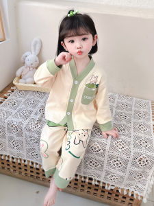 5 Pajamas Child Girl Pure Cotton Spring and Autumn Clothing 2 Baby Girl Cardigan Long Sleeves Radish Rabbit Summer Home Wear Air Conditioning Clothes