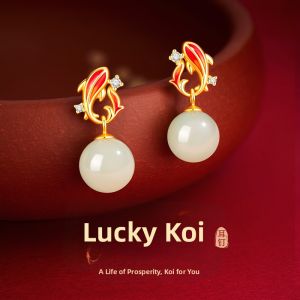 YANGCHUANGSHISHANG | Koi and Jade Silver Earrings