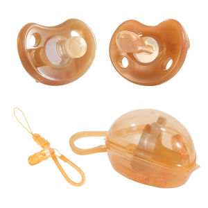 3 ชิ้นเด็กซิลิโคน Pacifier ชุด One Piece นุ่มสีน้ําตาล Pacifier พร้อมกล่องเก็บ Pacifier Anti-DROP ฤดูใบไม้ผลิ 100% BPA ฟรี
