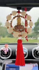 Khánh Treo Gương Chiếu Hậu Ô Tô Vòng Gỗ Kết Hợp 10 Bông Liên Hoa Và Phật Thích Ca Gỗ Hoàng Dương Mang Lại May Mắn