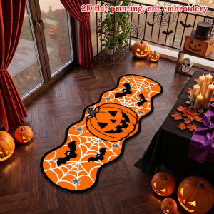 VIKAMA Halloween Pumpkin Bat Spider Web Wavy Runner Rug Non Slip Washable Long Floor Mat For Hallway Bedroom Party Home Decor