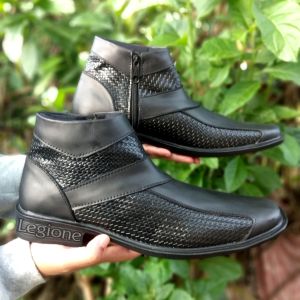 Sepatu kulit asli pria pantofel tinggi kombinasi terbaru tanpa tali