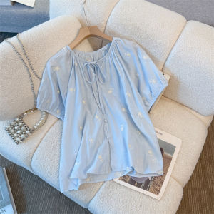 AIYITI | French Embroidery Slimming Concealing Short Sleeve Shirt