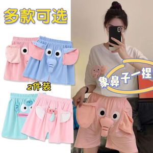 Couples Summer Sleepwear Set Cute Cartoon Elephant Nose Pig Nose Short Sleeve Home Clothes Cartoon Print Short Pants for Casual Home Use