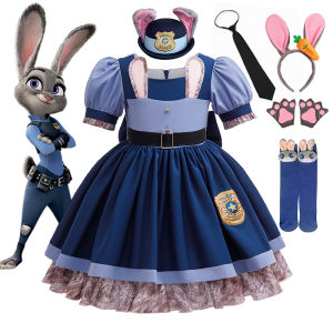 Disney | Disney Zootopia Bunny Judy Costume for Girls Carnival Halloween Birthday Cosplay Dress Party Outfit with Accessories