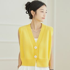 เสื้อกั๊กถักคอวีแขนกุดผ้าฝ้ายแท้ Dongrunlian เสื้อคลุมกันหนาวแบบหนาสำหรับผู้หญิงในฤดูใบไม้ผลิและฤดูใบไม้ร่วง