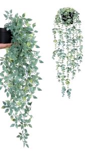 Fake Hanging Plants in Pots Ivy Artificial Eucalyptus Mandala Vine Pea Pods Deck Plants Home Wall Decor