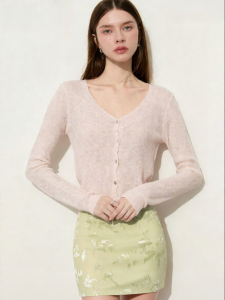 D-PLAY | Pink V-Neck Knitted Cardigan Blouse