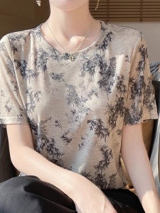 WANGGONGZHU | เสื้อยืดคอกลมพิมพ์ลายฤดูร้อนสำหรับผู้หญิง ทรงหลวม สไตล์เกาหลี ระบายอากาศได้ดี ทรงปกติ แขนสั้น คอกลม