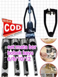 Dudukan Bur Pahat Kayu Dilengkapi Mata Bor Satu Set 6/8/10/12mm Alat Perbaikan Rumah Perkakas Listrik