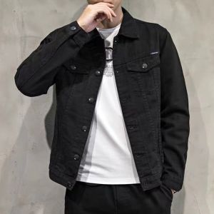 แจ็คเก็ตยีนส์สีพื้นสำหรับผู้ชาย ทรงเข้ารูป แขนยาว ปกติ ฤดูใบไม้ผลิและฤดูใบไม้ร่วง แจ็คเก็ตยีนส์สไตล์เกาหลี แจ็คเก็ตยีนส์สไตล์ญี่ปุ่น