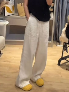 BINKAFENNY | Plus Size White Linen Wide Leg Casual Pants