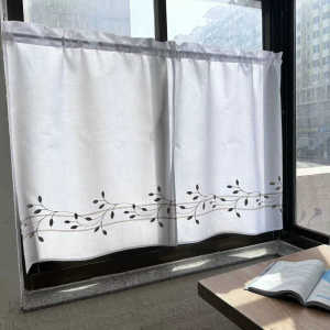 White Bamboo Cotton Linen Curtain Rod Type Coffee Partition Door Curtain No Punching Required European Style Light Filtering