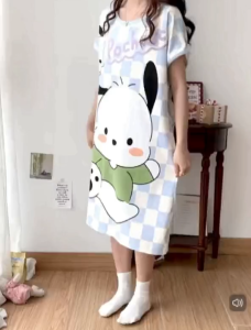 1pcs 4xl Cartoon Design cotton spandex plus size duster Nightdress Double-sided Print Modal
