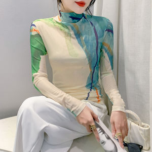 YIMEI batik top for women Fashion 2023 Plus Size Beautiful Guangzhou Long Sleeve Mesh T-shirt