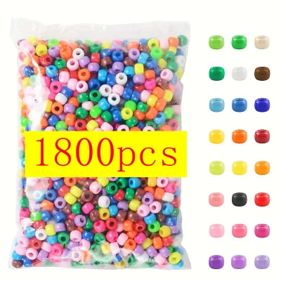 600/1200/1800pcs Mixed Color Pony Beads 6x9mm Set for DIY Jewelry Making and Crafts Solid Color DIY Beading for Jewelry Making