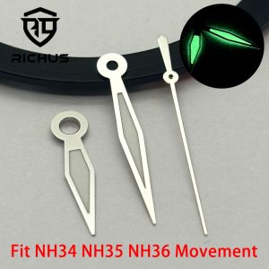 RICHUS NH35 Hands Silver Coffee brown Watch Hands Green Luminous Fit NH34 NH35 NH36 Movement Accessories