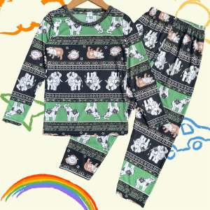 ชุดเด็ก ชุดใส่นอน ชุดใส่เล่น เด็กหญิงเด็กชาย ลายหมูเด้ง+ช้าง ผ้านิ่มๆสีสดสีไม่ตกบางเบาใส่สบาย แขนยาว+ขายาว(ย+ย)หมูเด้ง+ช้าง