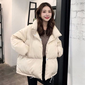Short Puffer Jacket Womens Cotton down Coat Bread Style Korean Version Loose Fit Winter Outerwear Zipper Pocket Thickened