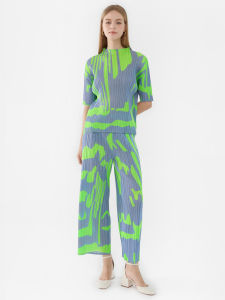 Sunya. 1 slim geometric printed suit short sleeve top + casual trousers womens summer two-piece loose and comfortable # 6482